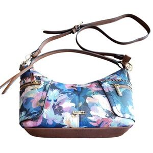 Rosetti Floral Crossbody Hobo Bag Blue Pink Multi Faux Leather Gold‎ Hardware